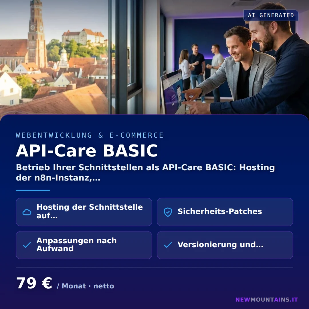 API-Care BASIC — Betrieb Ihrer Schnittstellen als API-Care BASIC: Hosting der n8n-Instanz,… von Newmountains.IT aus Landshut