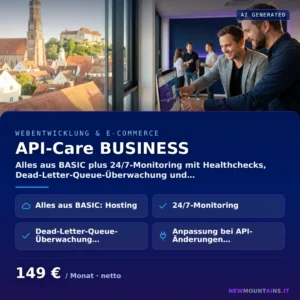 API-Care BUSINESS — Alles aus BASIC plus 24/7-Monitoring mit Healthchecks, Dead-Letter-Queue-Überwachung und… von Newmountains.IT aus Landshut