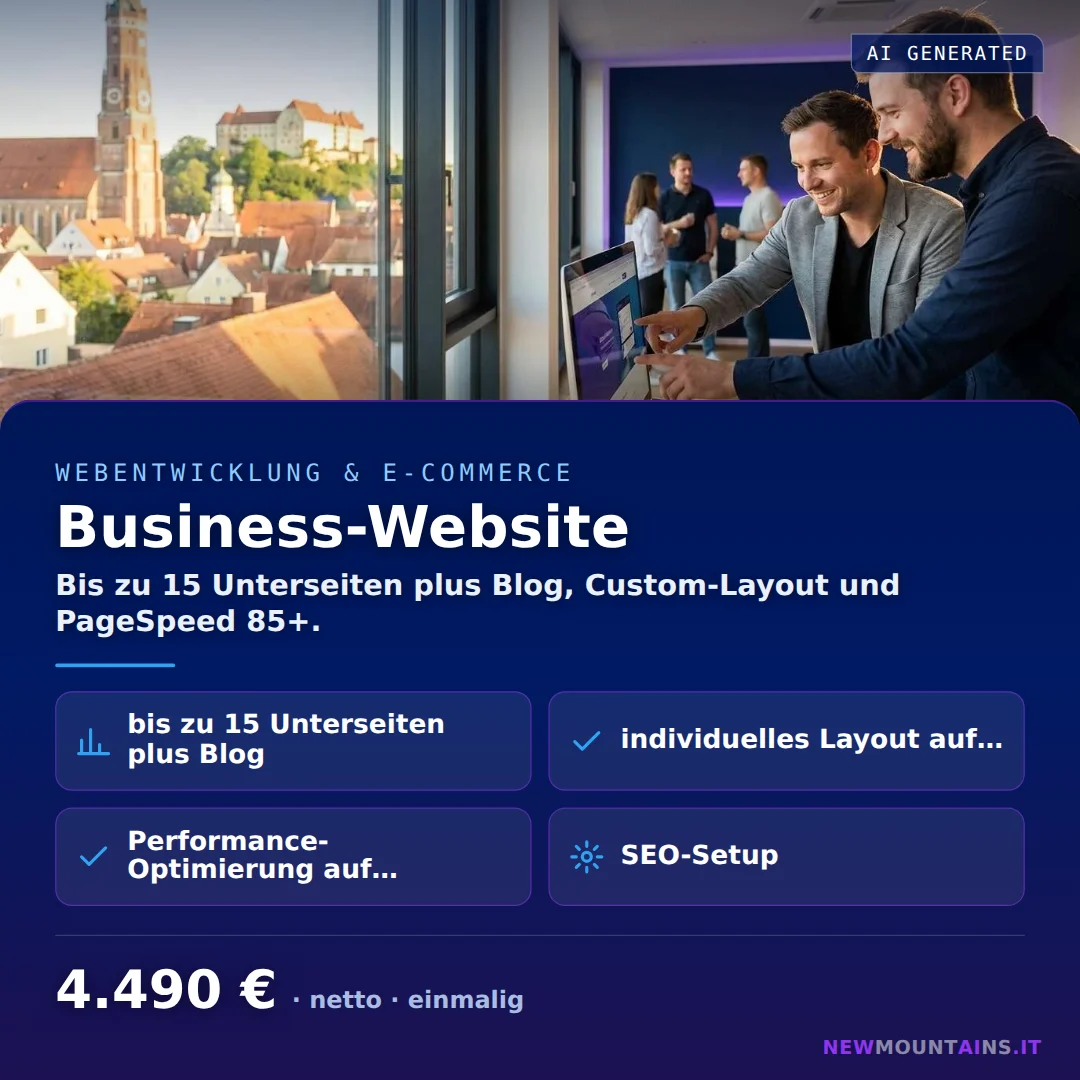 Business-Website — Bis zu 15 Unterseiten plus Blog, Custom-Layout und PageSpeed 85+. von Newmountains.IT aus Landshut