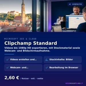 Clipchamp Standard — Videos bis 1080p HD exportieren, mit Stockmaterial sowie Webcam- und Bildschirmaufnahme. von Newmountains.IT aus Landshut
