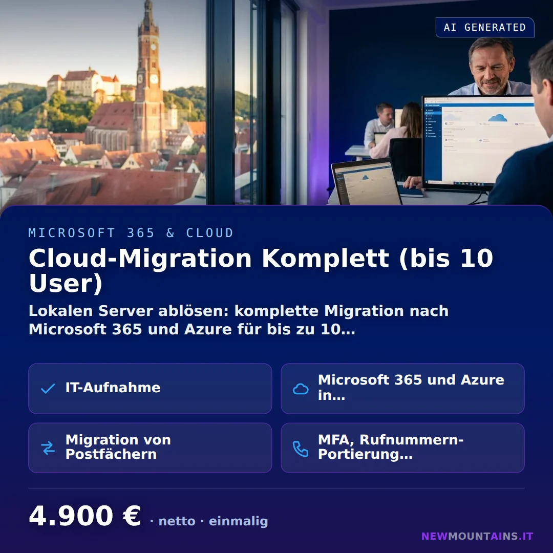 Cloud-Migration Komplett (bis 10 User) — Lokalen Server ablösen: komplette Migration nach Microsoft 365 und Azure für bis zu 10… von Newmountains.IT aus Landshut
