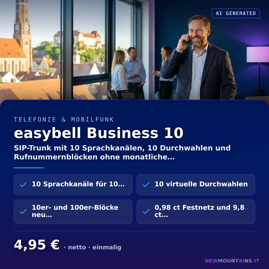 easybell Business 10 — SIP-Trunk mit 10 Sprachkanälen, 10 Durchwahlen und Rufnummernblöcken ohne monatliche… von Newmountains.IT aus Landshut