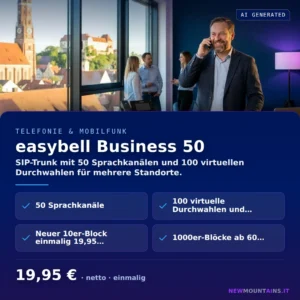 easybell Business 50 — SIP-Trunk mit 50 Sprachkanälen und 100 virtuellen Durchwahlen für mehrere Standorte. von Newmountains.IT aus Landshut
