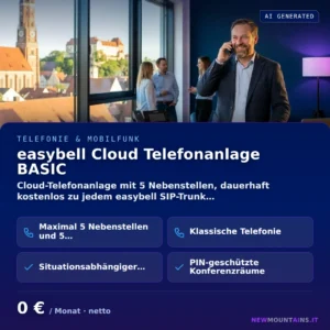 easybell Cloud Telefonanlage BASIC — Cloud-Telefonanlage mit 5 Nebenstellen, dauerhaft kostenlos zu jedem easybell SIP-Trunk… von Newmountains.IT aus Landshut