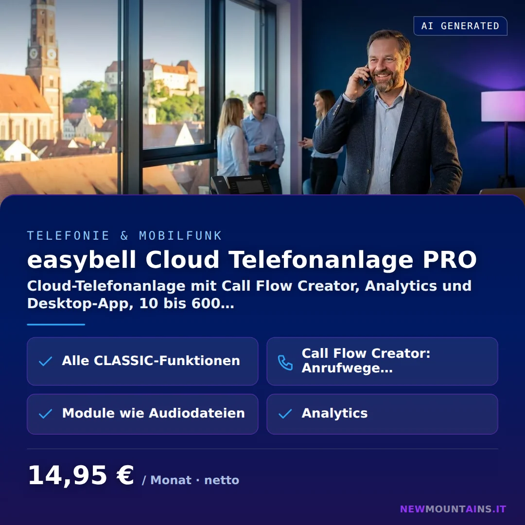 easybell Cloud Telefonanlage PRO — Cloud-Telefonanlage mit Call Flow Creator, Analytics und Desktop-App, 10 bis 600… von Newmountains.IT aus Landshut