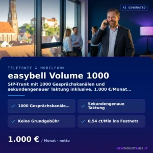 easybell Volume 1000 — SIP-Trunk mit 1000 Gesprächskanälen und sekundengenauer Taktung inklusive, 1.000 €/Monat… von Newmountains.IT aus Landshut