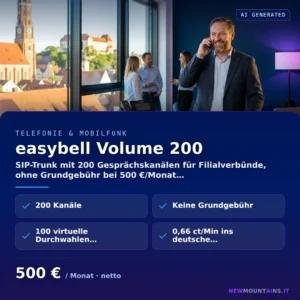 easybell Volume 200 — SIP-Trunk mit 200 Gesprächskanälen für Filialverbünde, ohne Grundgebühr bei 500 €/Monat… von Newmountains.IT aus Landshut