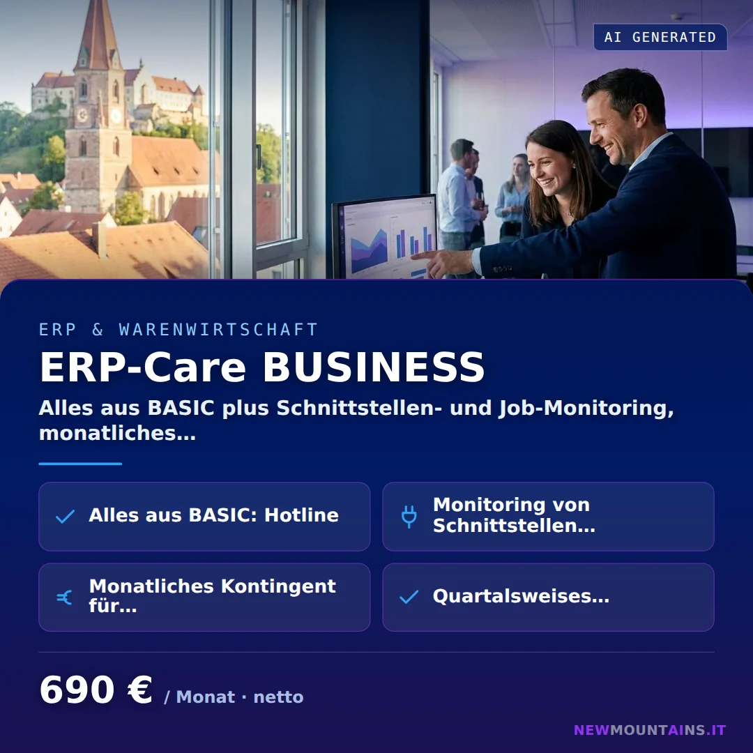 ERP-Care BUSINESS — Alles aus BASIC plus Schnittstellen- und Job-Monitoring, monatliches… von Newmountains.IT aus Landshut