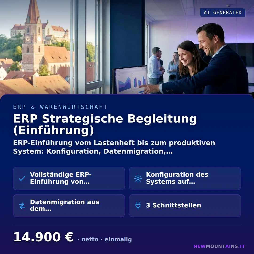 ERP Strategische Begleitung (Einführung) — ERP-Einführung vom Lastenheft bis zum produktiven System: Konfiguration, Datenmigration,… von Newmountains.IT aus Landshut