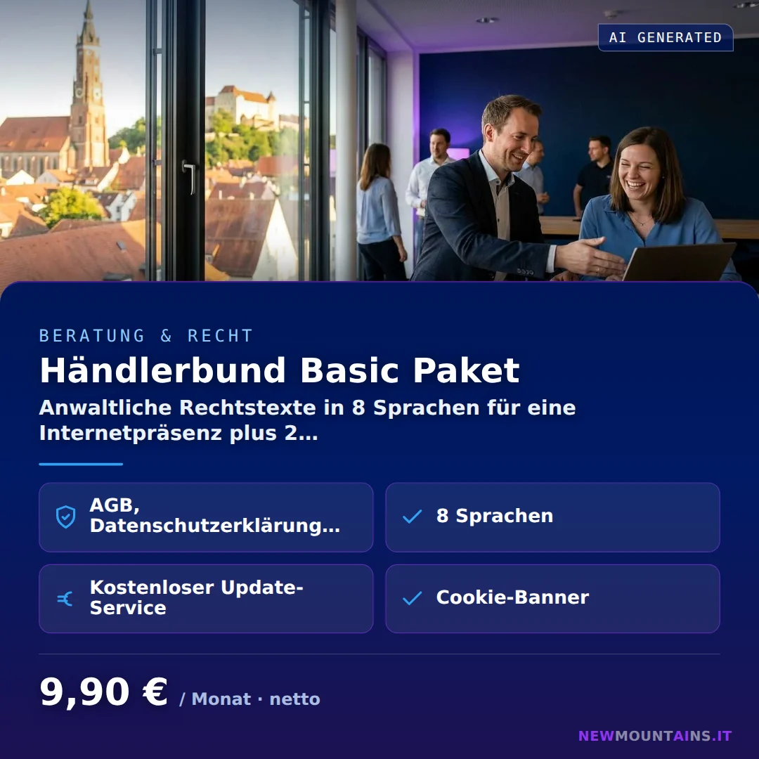 Händlerbund Basic Paket — Anwaltliche Rechtstexte in 8 Sprachen für eine Internetpräsenz plus 2… von Newmountains.IT aus Landshut