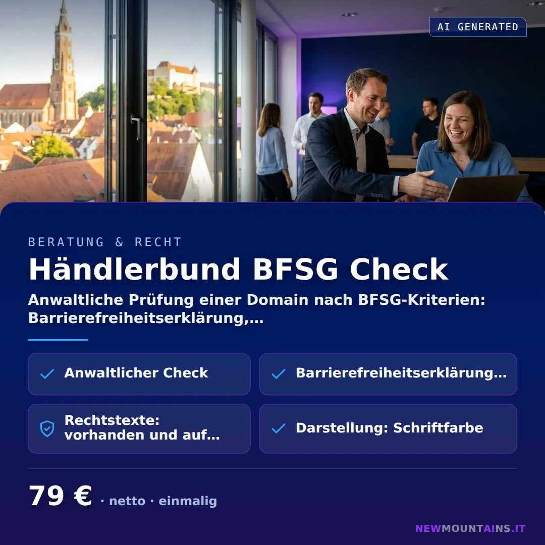 Händlerbund BFSG Check — Anwaltliche Prüfung einer Domain nach BFSG-Kriterien: Barrierefreiheitserklärung,… von Newmountains.IT aus Landshut