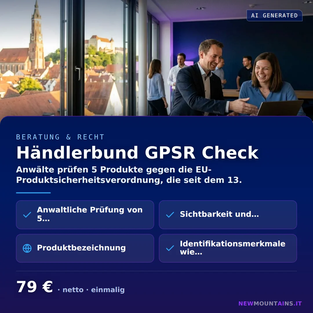 Händlerbund GPSR Check — Anwälte prüfen 5 Produkte gegen die EU-Produktsicherheitsverordnung, die seit dem 13. von Newmountains.IT aus Landshut