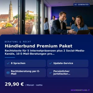 Händlerbund Premium Paket — Rechtstexte für 5 Internetpräsenzen plus 2 Social-Media-Kanäle, 10 E-Mail-Beratungen pro… von Newmountains.IT aus Landshut