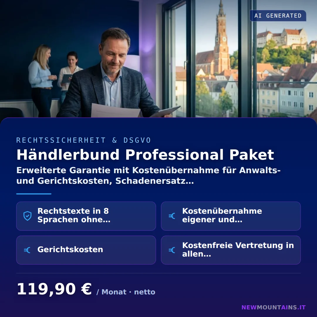 Händlerbund Professional Paket — Erweiterte Garantie mit Kostenübernahme für Anwalts- und Gerichtskosten, Schadenersatz… von Newmountains.IT aus Landshut