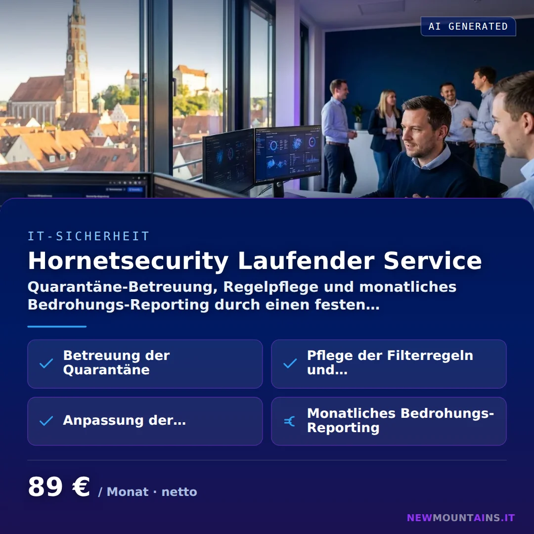 Hornetsecurity Laufender Service — Quarantäne-Betreuung, Regelpflege und monatliches Bedrohungs-Reporting durch einen festen… von Newmountains.IT aus Landshut