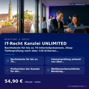 IT-Recht Kanzlei UNLIMITED — Rechtstexte für bis zu 70 Internetpräsenzen, Shop-Tiefenprüfung nach über 120 Kriterien… von Newmountains.IT aus Landshut