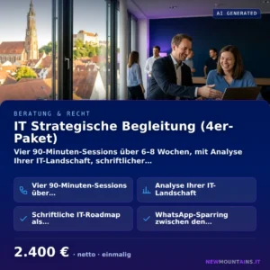 IT Strategische Begleitung (4er-Paket) — Vier 90-Minuten-Sessions über 6–8 Wochen, mit Analyse Ihrer IT-Landschaft, schriftlicher… von Newmountains.IT aus Landshut
