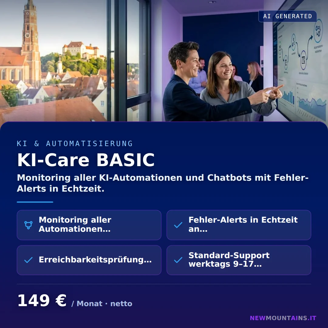 KI-Care BASIC — Monitoring aller KI-Automationen und Chatbots mit Fehler-Alerts in Echtzeit. von Newmountains.IT aus Landshut