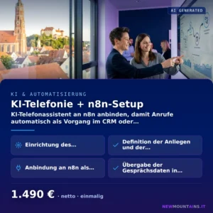 KI-Telefonie + n8n-Setup — KI-Telefonassistent an n8n anbinden, damit Anrufe automatisch als Vorgang im CRM oder… von Newmountains.IT aus Landshut