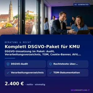Komplett DSGVO-Paket für KMU — DSGVO-Umsetzung im Paket: Audit, Verarbeitungsverzeichnis, TOM, Cookie-Banner, AVV,… von Newmountains.IT aus Landshut