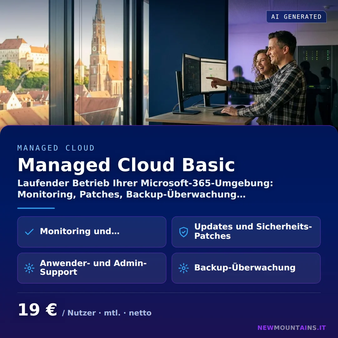 Managed Cloud Basic — Laufender Betrieb Ihrer Microsoft-365-Umgebung: Monitoring, Patches, Backup-Überwachung… von Newmountains.IT aus Landshut