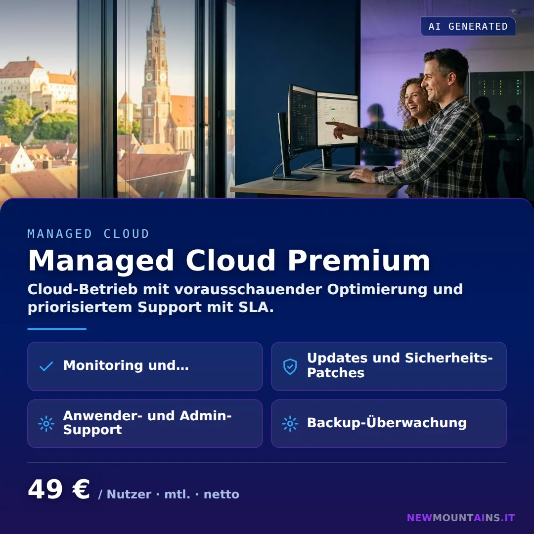 Managed Cloud Premium — Cloud-Betrieb mit vorausschauender Optimierung und priorisiertem Support mit SLA. von Newmountains.IT aus Landshut