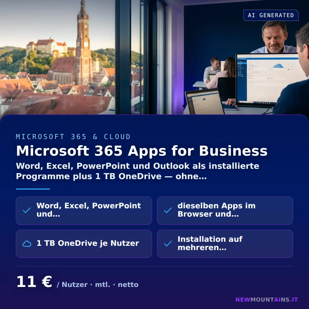 Microsoft 365 Apps for Business — Word, Excel, PowerPoint und Outlook als installierte Programme plus 1 TB OneDrive — ohne… von Newmountains.IT aus Landshut