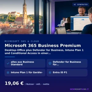 Microsoft 365 Business Premium — Desktop-Office plus Defender for Business, Intune Plan 1 und Conditional Access in einer… von Newmountains.IT aus Landshut