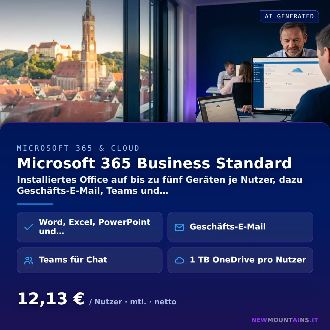 Microsoft 365 Business Standard — Installiertes Office auf bis zu fünf Geräten je Nutzer, dazu Geschäfts-E-Mail, Teams und… von Newmountains.IT aus Landshut