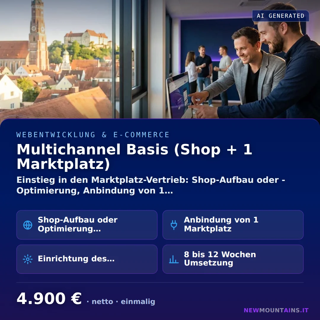 Multichannel Basis (Shop + 1 Marktplatz) — Einstieg in den Marktplatz-Vertrieb: Shop-Aufbau oder -Optimierung, Anbindung von 1… von Newmountains.IT aus Landshut