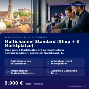 Multichannel Standard (Shop + 3 Marktplätze) — Shop plus 3 Marktplätze mit automatischem Bestandsabgleich, zentralem Dashboard, 2… von Newmountains.IT aus Landshut