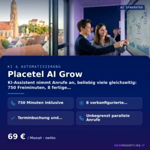 Placetel AI Grow — KI-Assistent nimmt Anrufe an, beliebig viele gleichzeitig: 750 Freiminuten, 8 fertige… von Newmountains.IT aus Landshut