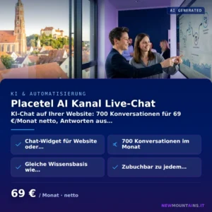 Placetel AI Kanal Live-Chat — KI-Chat auf Ihrer Website: 700 Konversationen für 69 €/Monat netto, Antworten aus… von Newmountains.IT aus Landshut