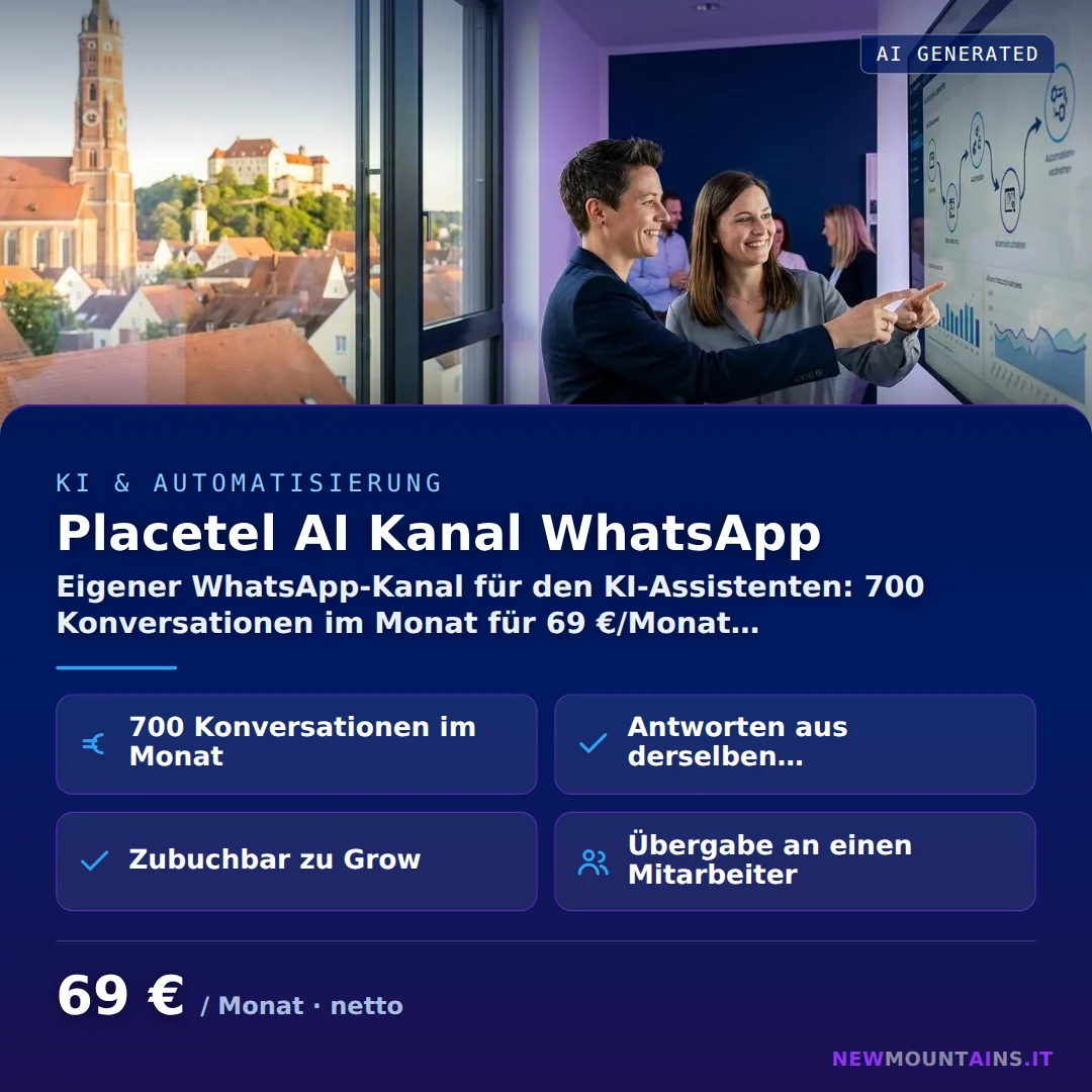 Placetel AI Kanal WhatsApp — Eigener WhatsApp-Kanal für den KI-Assistenten: 700 Konversationen im Monat für 69 €/Monat… von Newmountains.IT aus Landshut