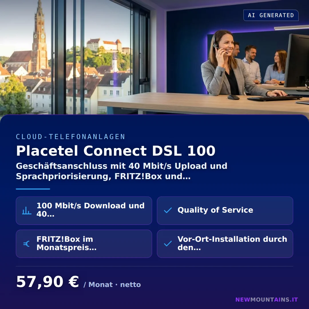 Placetel Connect DSL 100 — Geschäftsanschluss mit 40 Mbit/s Upload und Sprachpriorisierung, FRITZ!Box und… von Newmountains.IT aus Landshut
