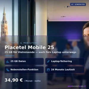 Placetel Mobile 25 — 25 GB Business-Mobilfunk mit Laptop-Tethering und Nebenstellen-Funktion, 34,90 €/Monat netto, von Newmountains.IT aus Landshut