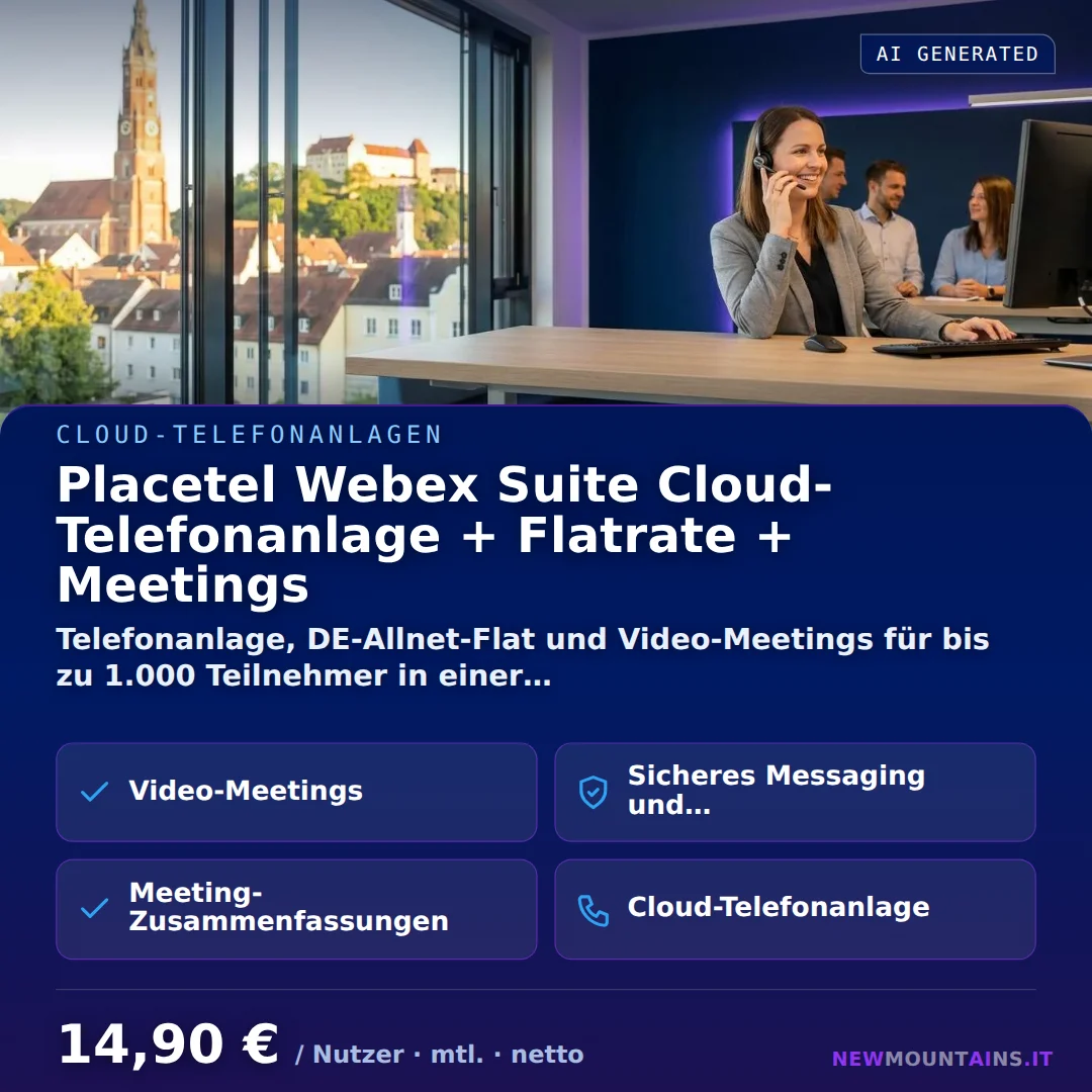 Placetel Webex Suite Cloud-Telefonanlage + Flatrate + Meetings — Telefonanlage, DE-Allnet-Flat und Video-Meetings für bis zu 1.000 Teilnehmer in einer… von Newmountains.IT aus Landshut