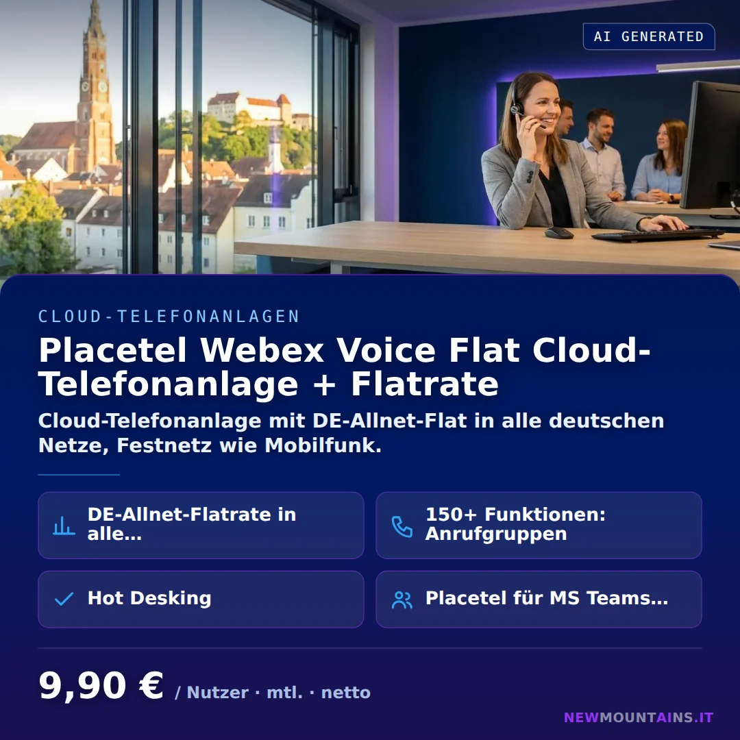 Placetel Webex Voice Flat Cloud-Telefonanlage + Flatrate — Cloud-Telefonanlage mit DE-Allnet-Flat in alle deutschen Netze, Festnetz wie Mobilfunk. von Newmountains.IT aus Landshut