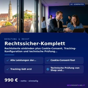 Rechtssicher-Komplett — Rechtstexte einbinden plus Cookie-Consent, Tracking-Konfiguration und technische Prüfung… von Newmountains.IT aus Landshut