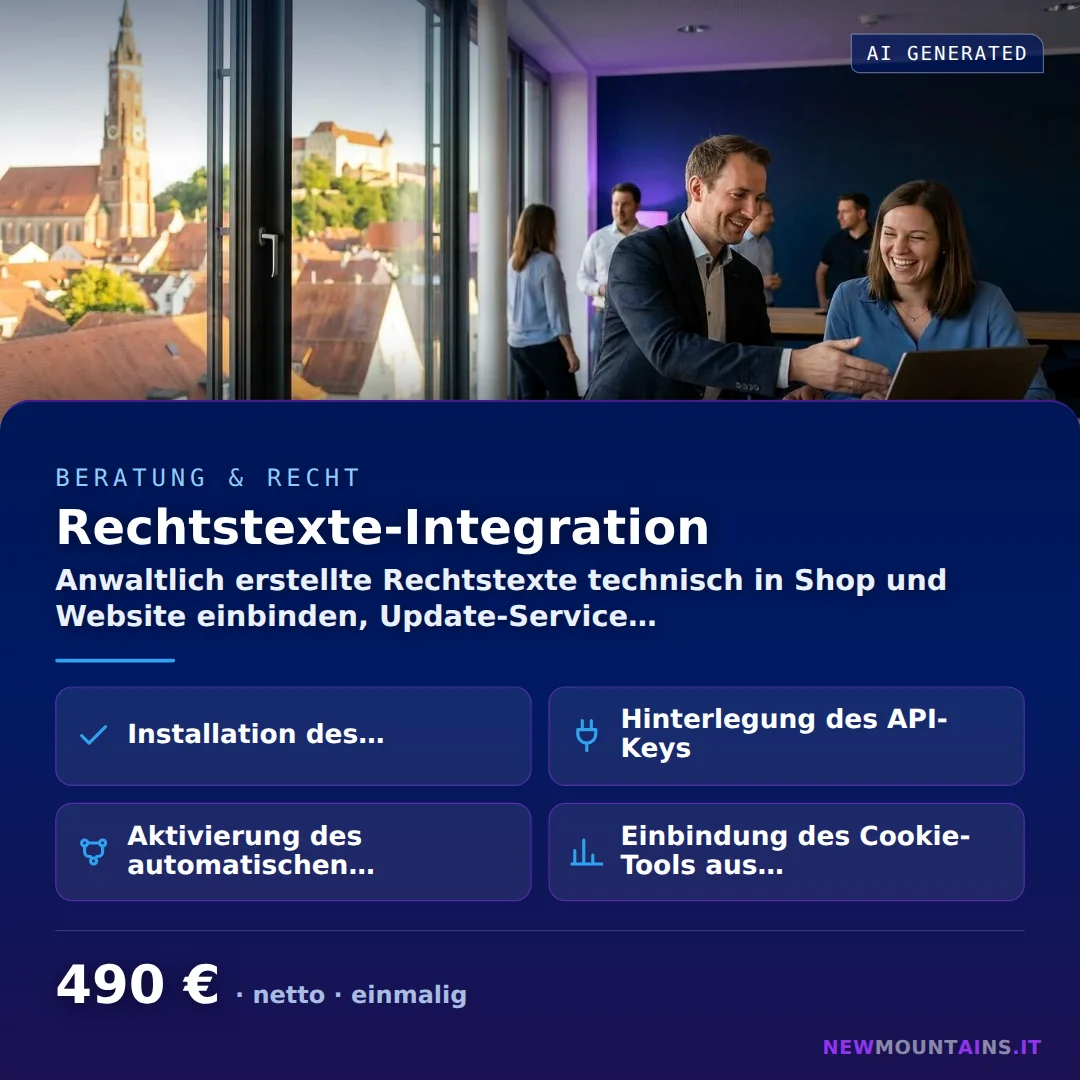 Rechtstexte-Integration — Anwaltlich erstellte Rechtstexte technisch in Shop und Website einbinden, Update-Service… von Newmountains.IT aus Landshut