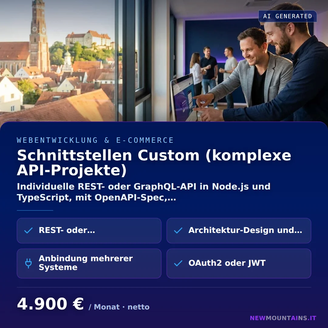 Schnittstellen Custom (komplexe API-Projekte) — Individuelle REST- oder GraphQL-API in Node.js und TypeScript, mit OpenAPI-Spec,… von Newmountains.IT aus Landshut