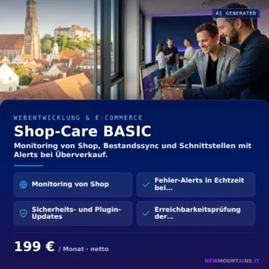 Shop-Care BASIC — Monitoring von Shop, Bestandssync und Schnittstellen mit Alerts bei Überverkauf. von Newmountains.IT aus Landshut