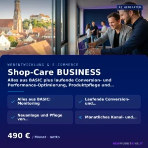 Shop-Care BUSINESS — Alles aus BASIC plus laufende Conversion- und Performance-Optimierung, Produktpflege und… von Newmountains.IT aus Landshut
