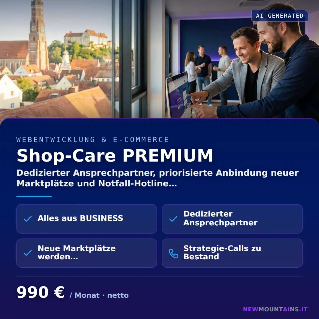 Shop-Care PREMIUM — Dedizierter Ansprechpartner, priorisierte Anbindung neuer Marktplätze und Notfall-Hotline… von Newmountains.IT aus Landshut