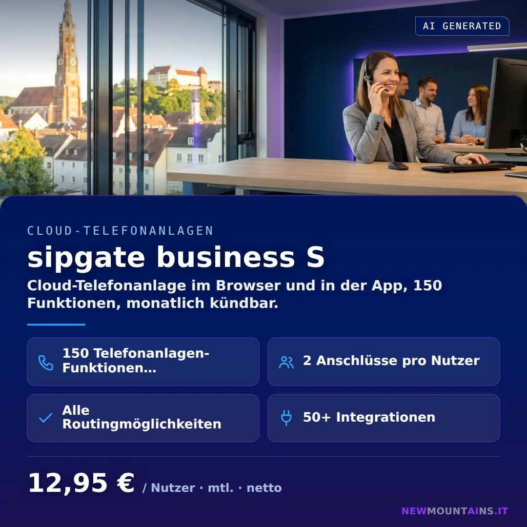 sipgate business S — Cloud-Telefonanlage im Browser und in der App, 150 Funktionen, monatlich kündbar. von Newmountains.IT aus Landshut