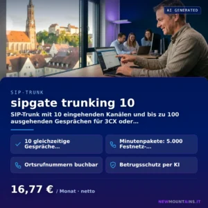 sipgate trunking 10 — SIP-Trunk mit 10 eingehenden Kanälen und bis zu 100 ausgehenden Gesprächen für 3CX oder… von Newmountains.IT aus Landshut