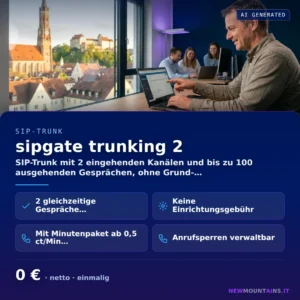 sipgate trunking 2 — SIP-Trunk mit 2 eingehenden Kanälen und bis zu 100 ausgehenden Gesprächen, ohne Grund-… von Newmountains.IT aus Landshut