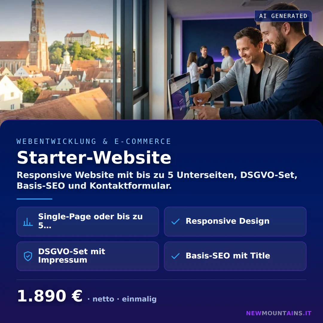 Starter-Website — Responsive Website mit bis zu 5 Unterseiten, DSGVO-Set, Basis-SEO und Kontaktformular. von Newmountains.IT aus Landshut