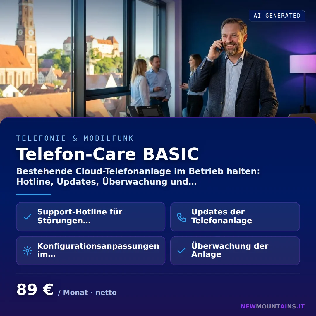 Telefon-Care BASIC — Bestehende Cloud-Telefonanlage im Betrieb halten: Hotline, Updates, Überwachung und… von Newmountains.IT aus Landshut