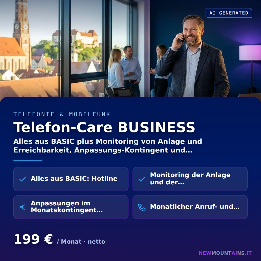 Telefon-Care BUSINESS — Alles aus BASIC plus Monitoring von Anlage und Erreichbarkeit, Anpassungs-Kontingent und… von Newmountains.IT aus Landshut